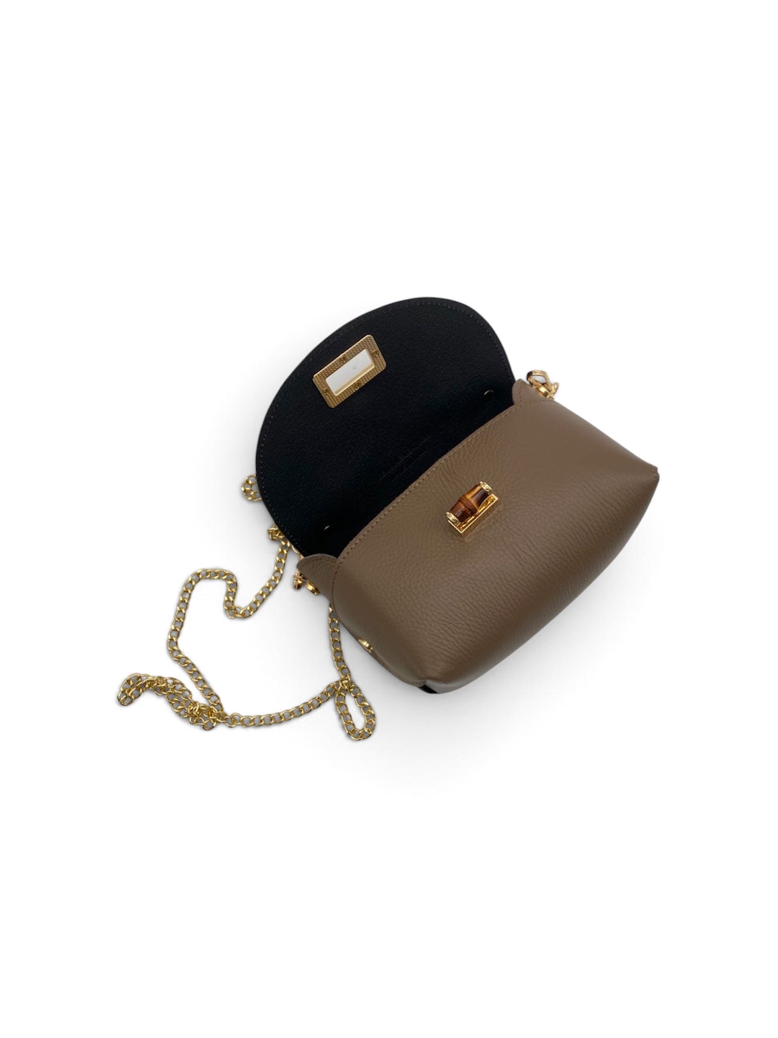 Borsa in vera pelle con chiusura in bambù
