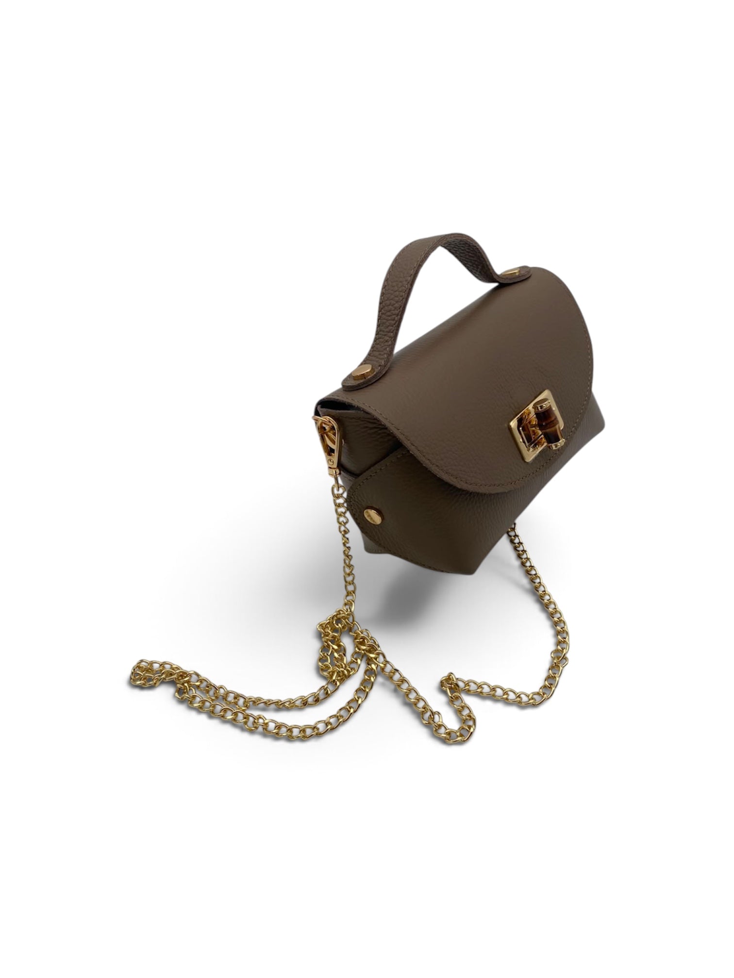 Borsa in vera pelle con chiusura in bambù