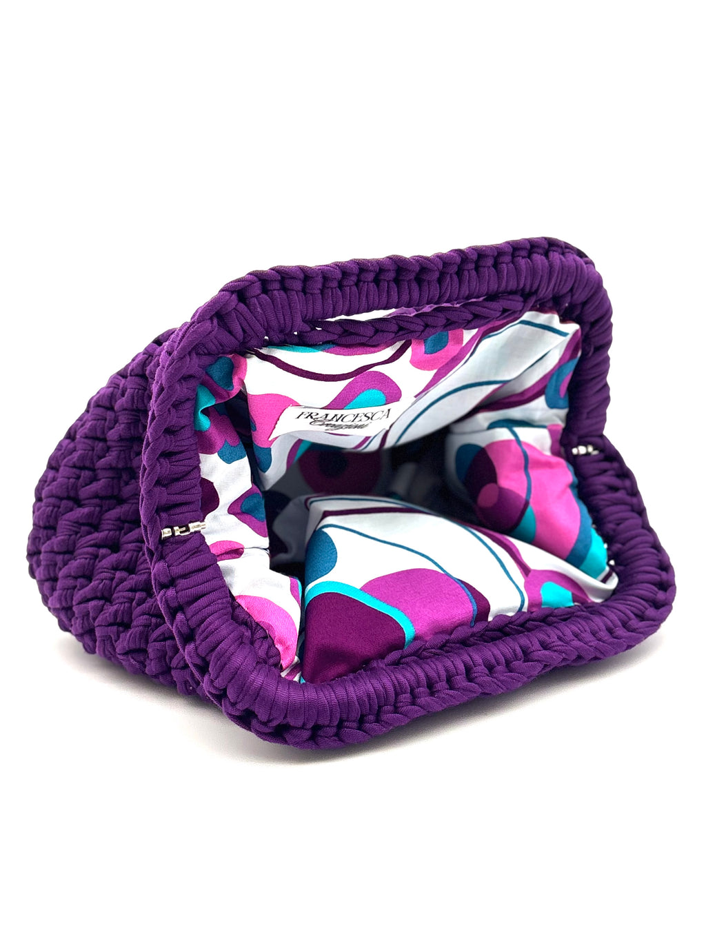Clutch viola con fodera cerchi