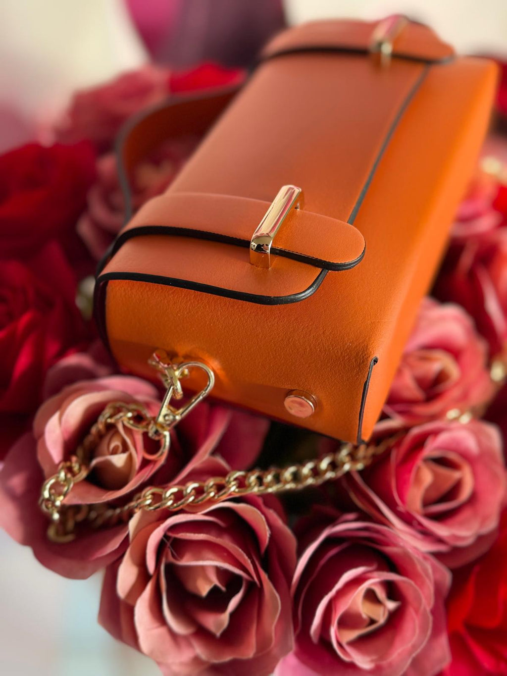 Borsa Baguette arancione vera pelle