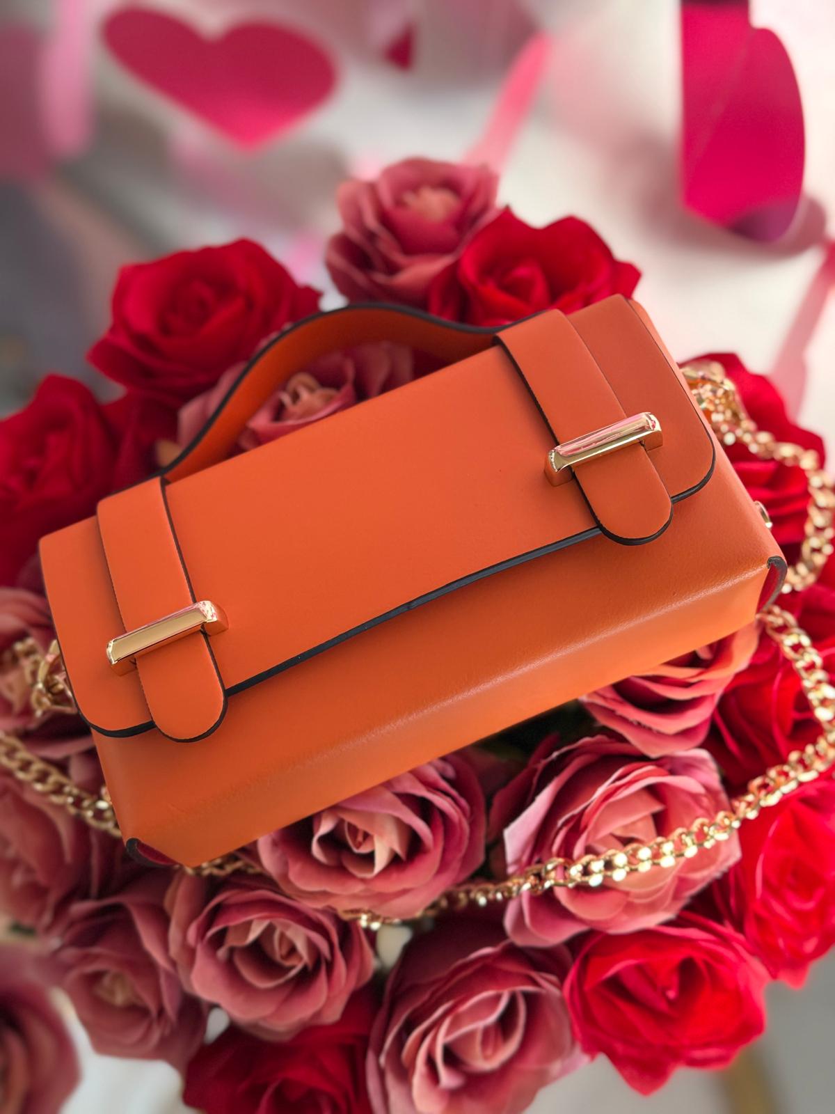 Borsa Baguette arancione vera pelle