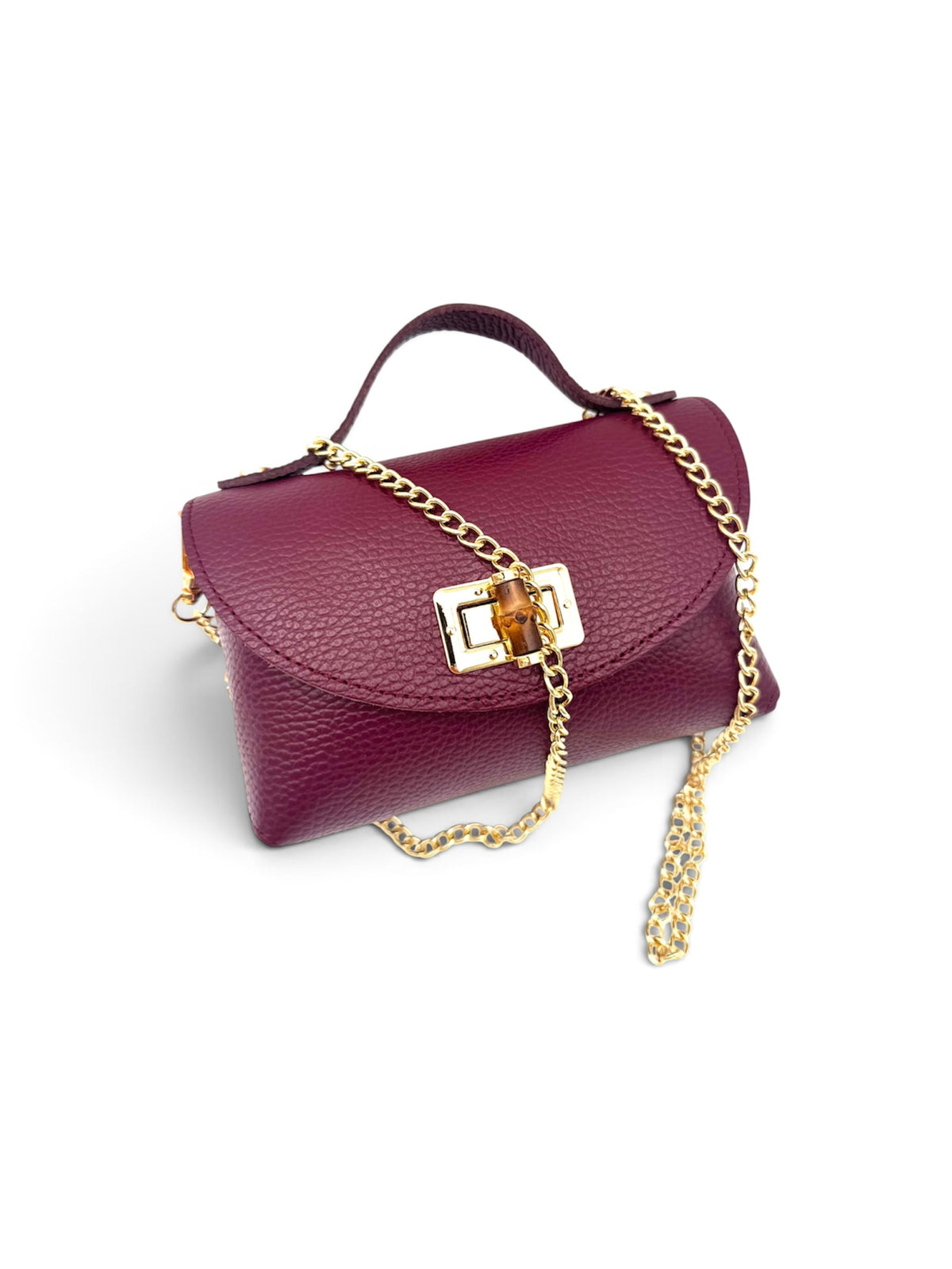 Borsa in vera pelle con chiusura in bambù