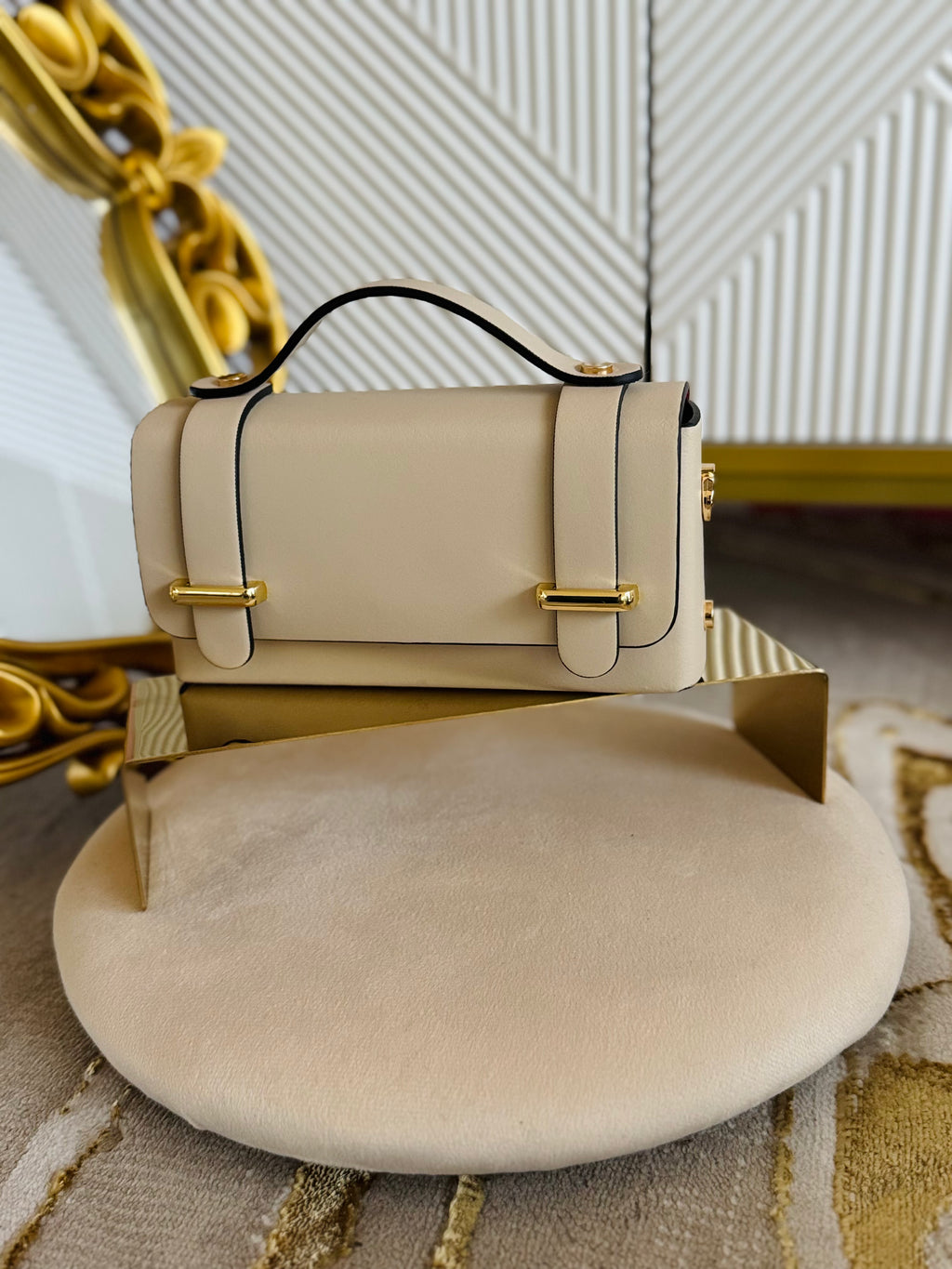 Borsa Baguette beige in vera pelle