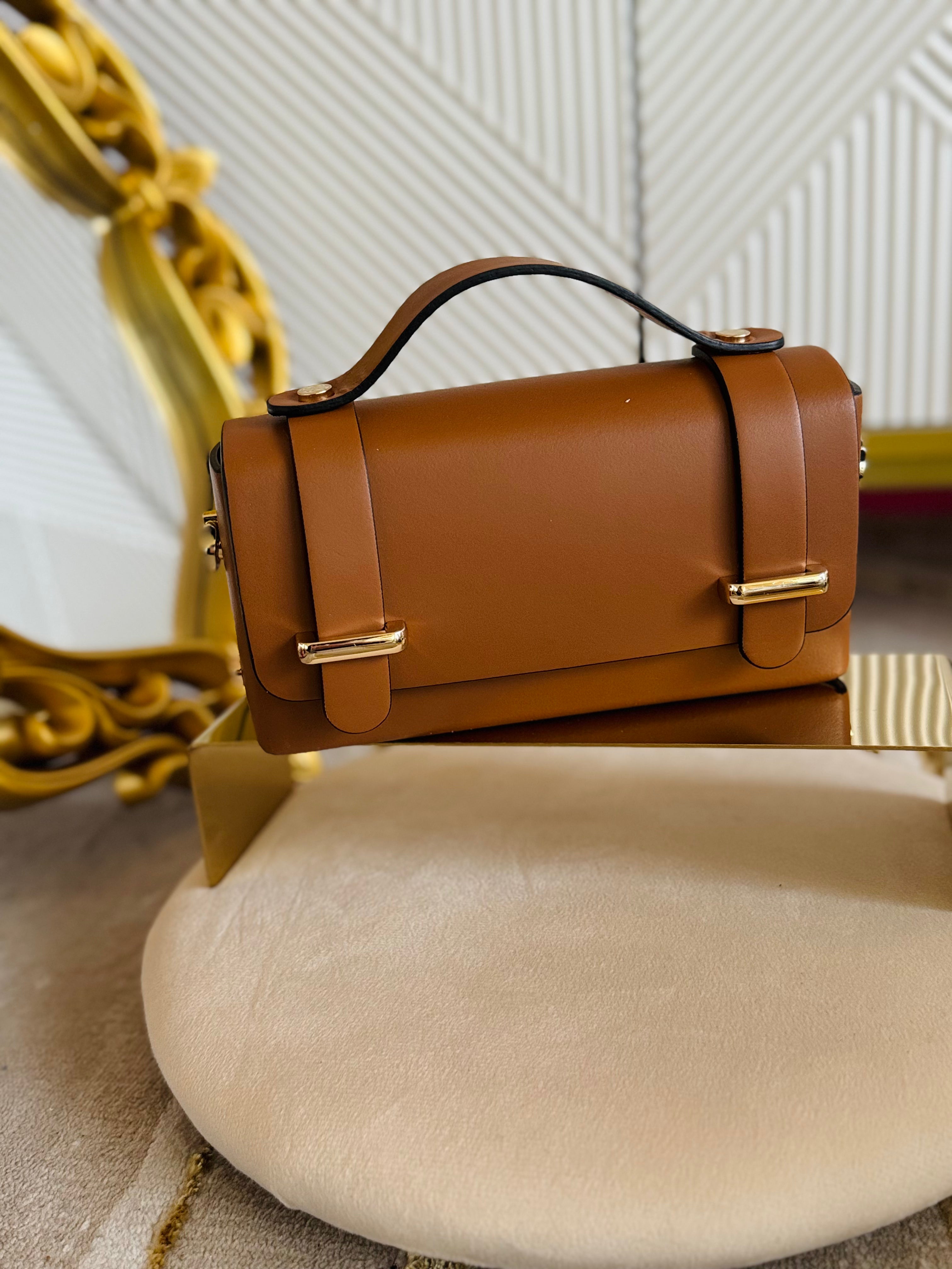 Borsa Baguette marrone in vera pelle