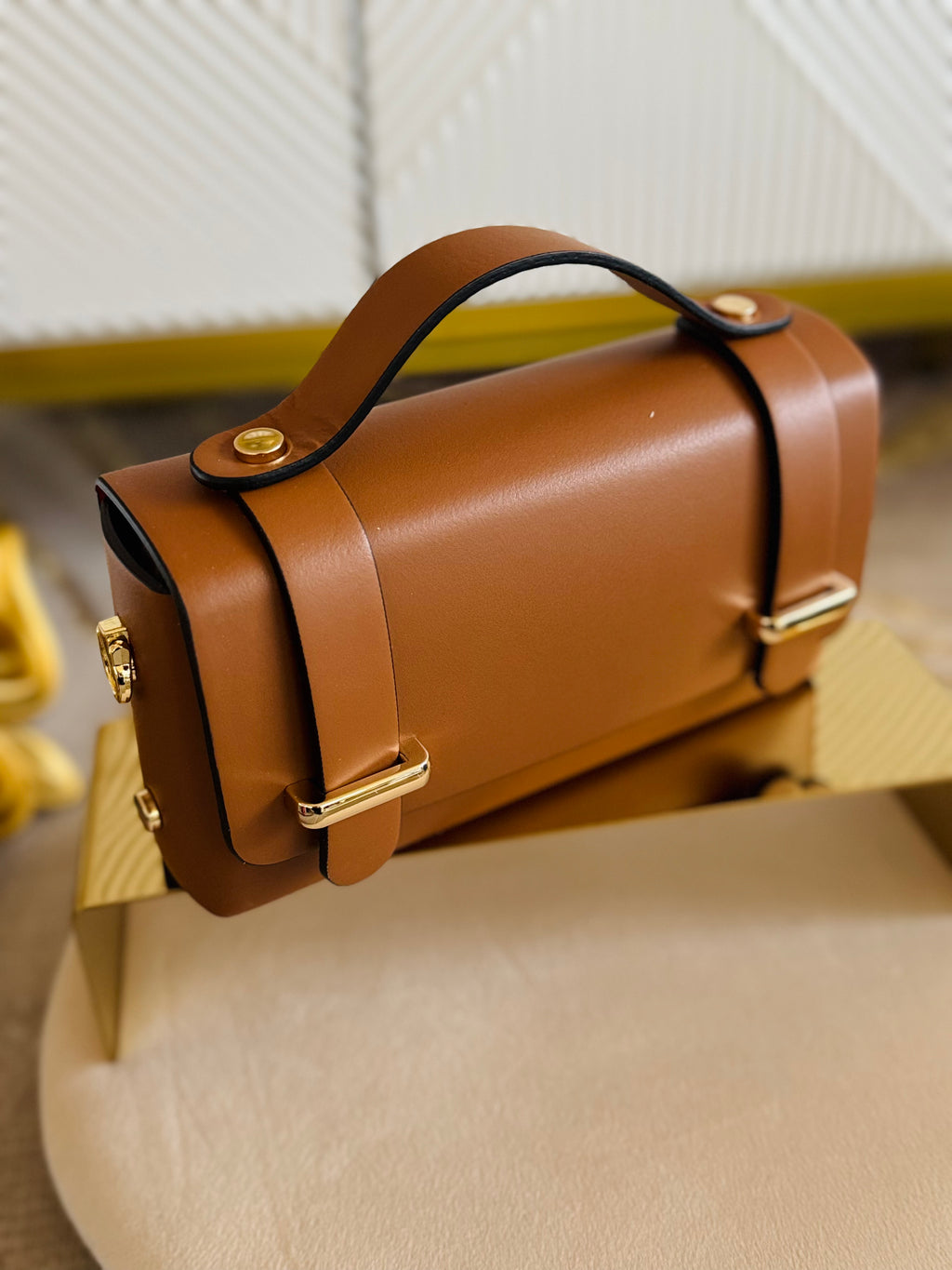 Borsa Baguette marrone in vera pelle