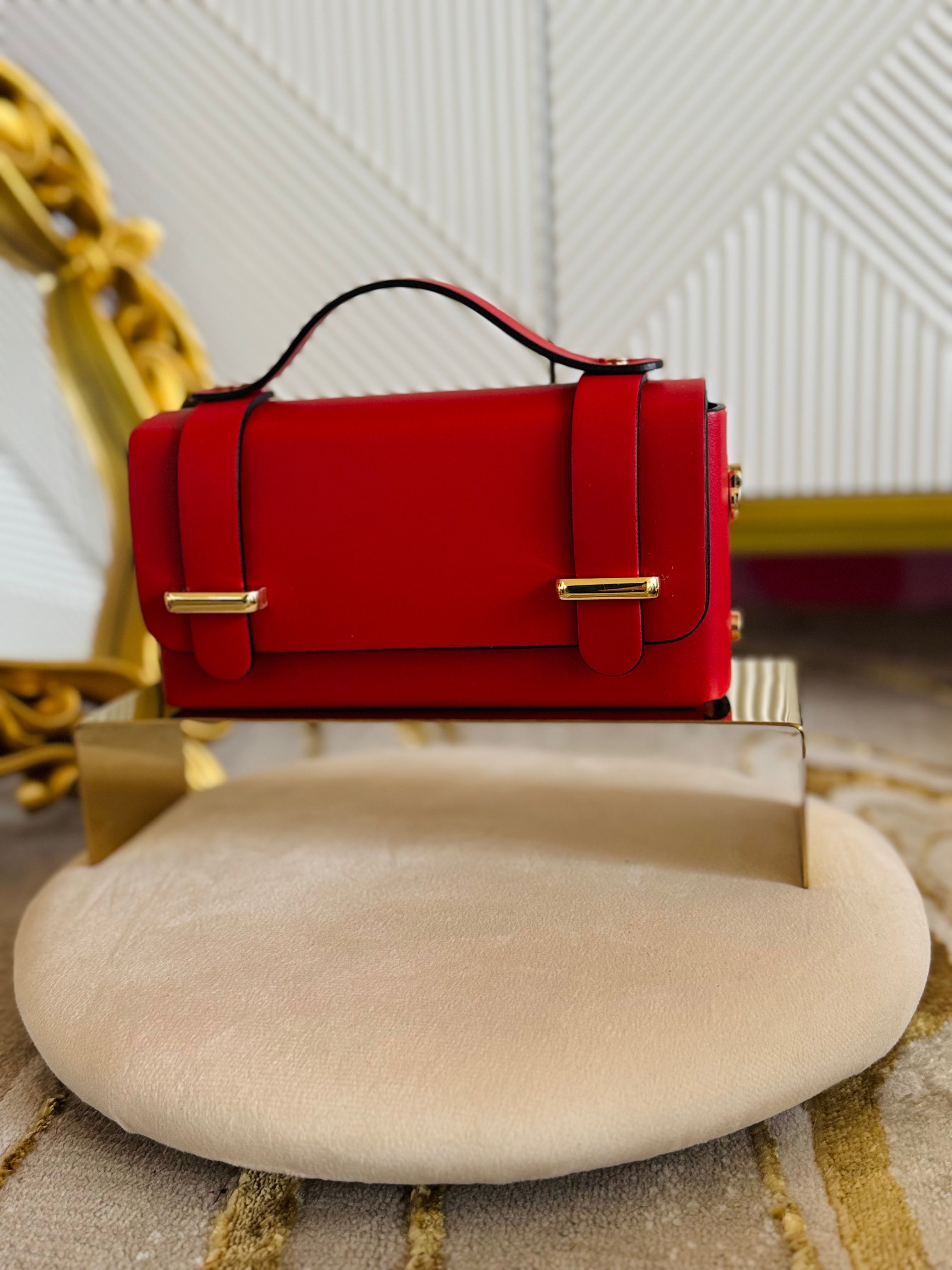 Borsa Baguette rossa vera pelle