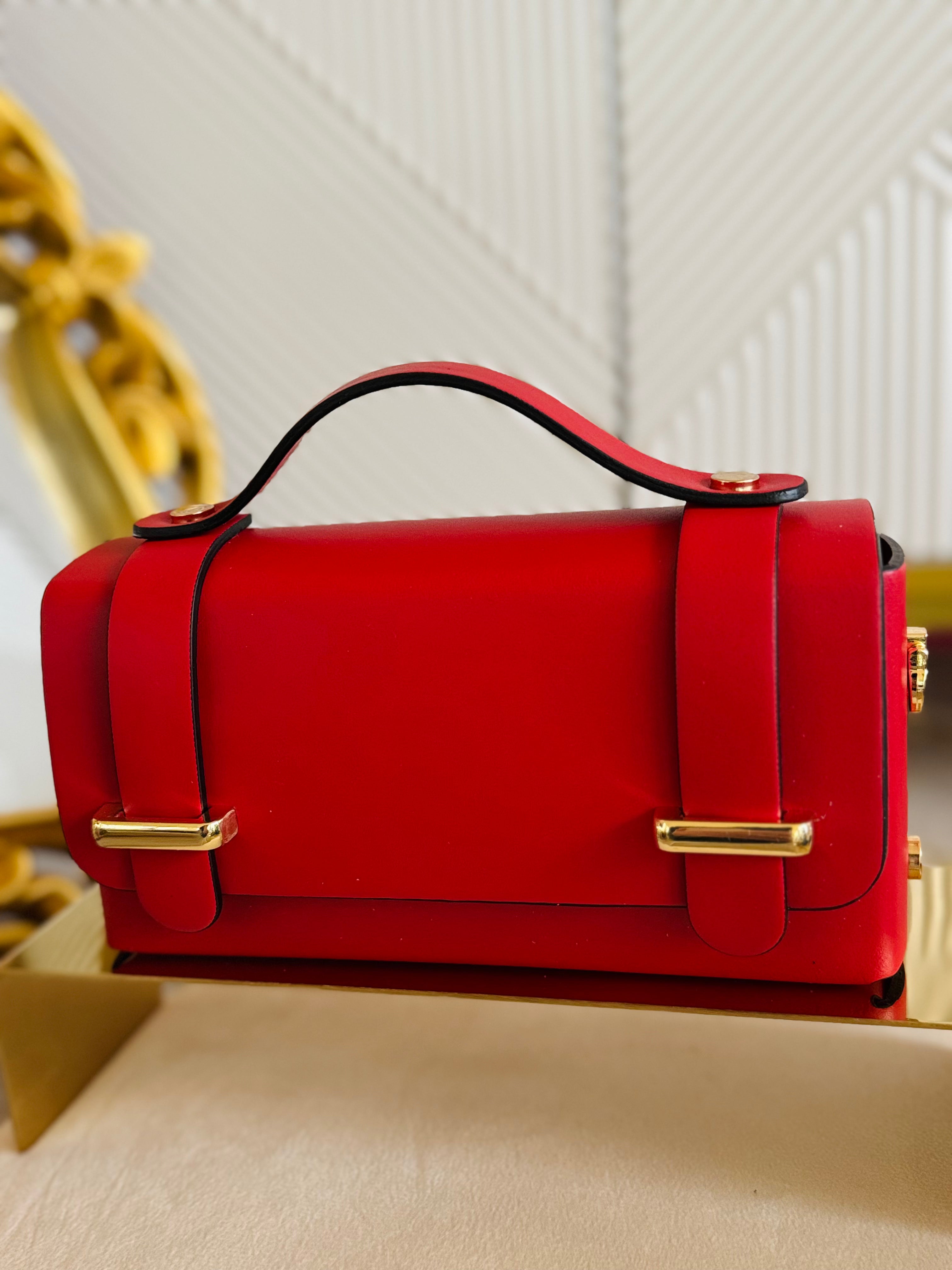 Borsa Baguette rossa vera pelle