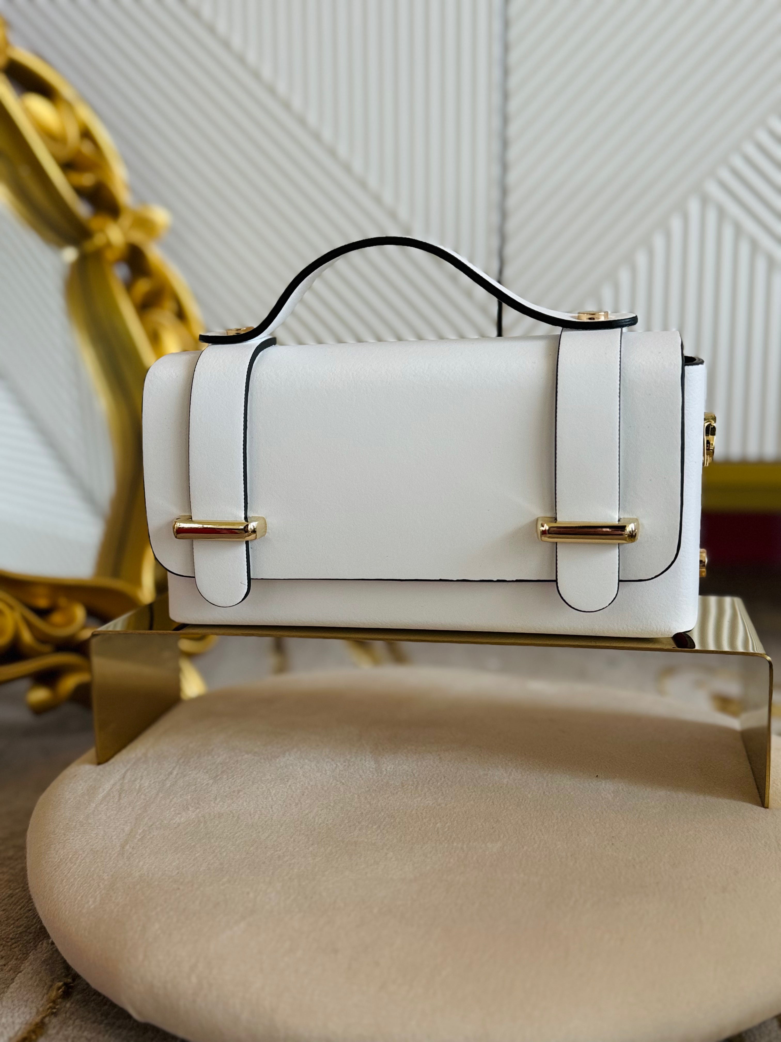 Borsa Baguette bianca in vera pelle