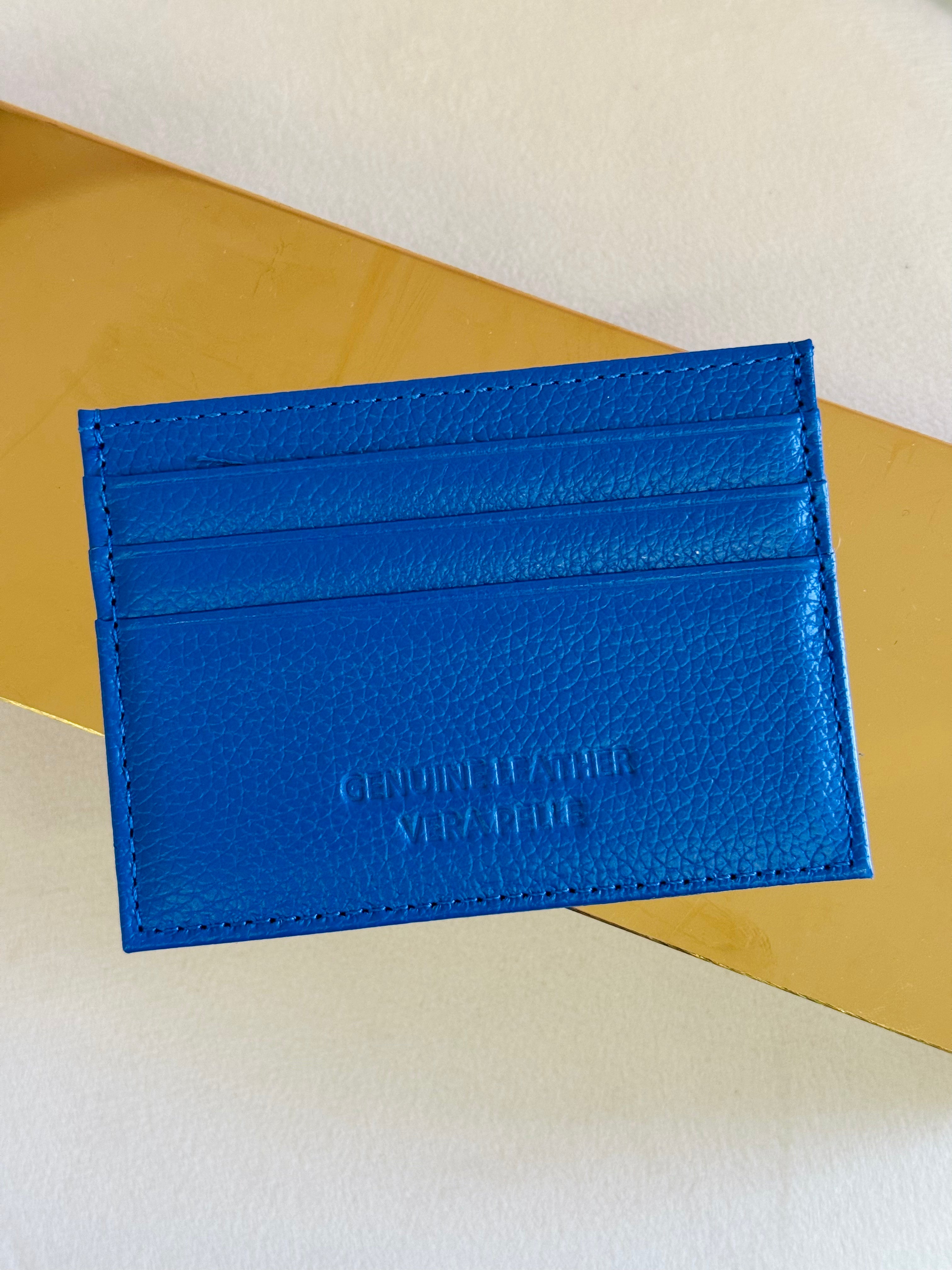 Porta carte in vera pelle blu