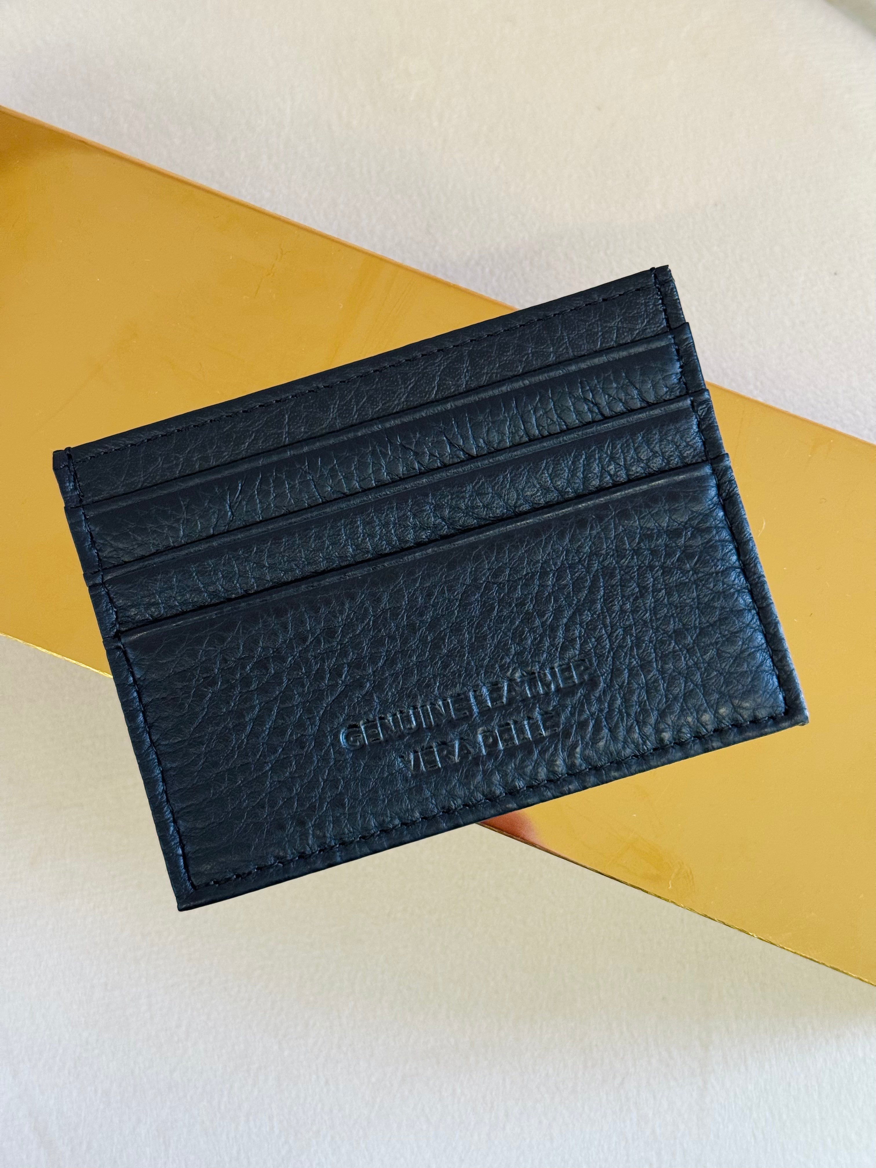 Porta carte in vera pelle nero