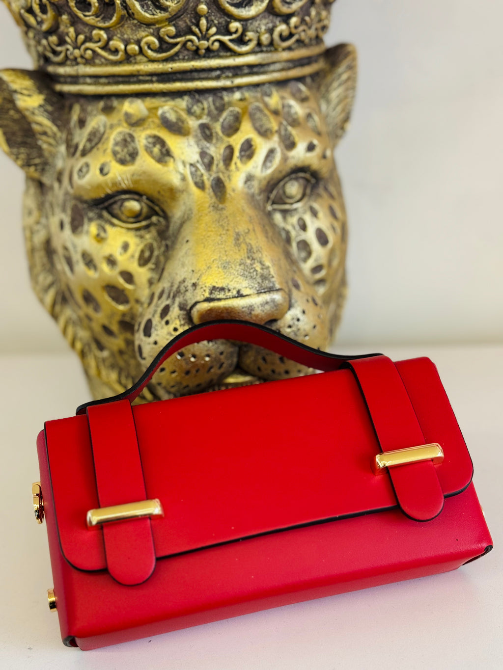 Borsa Baguette rossa vera pelle