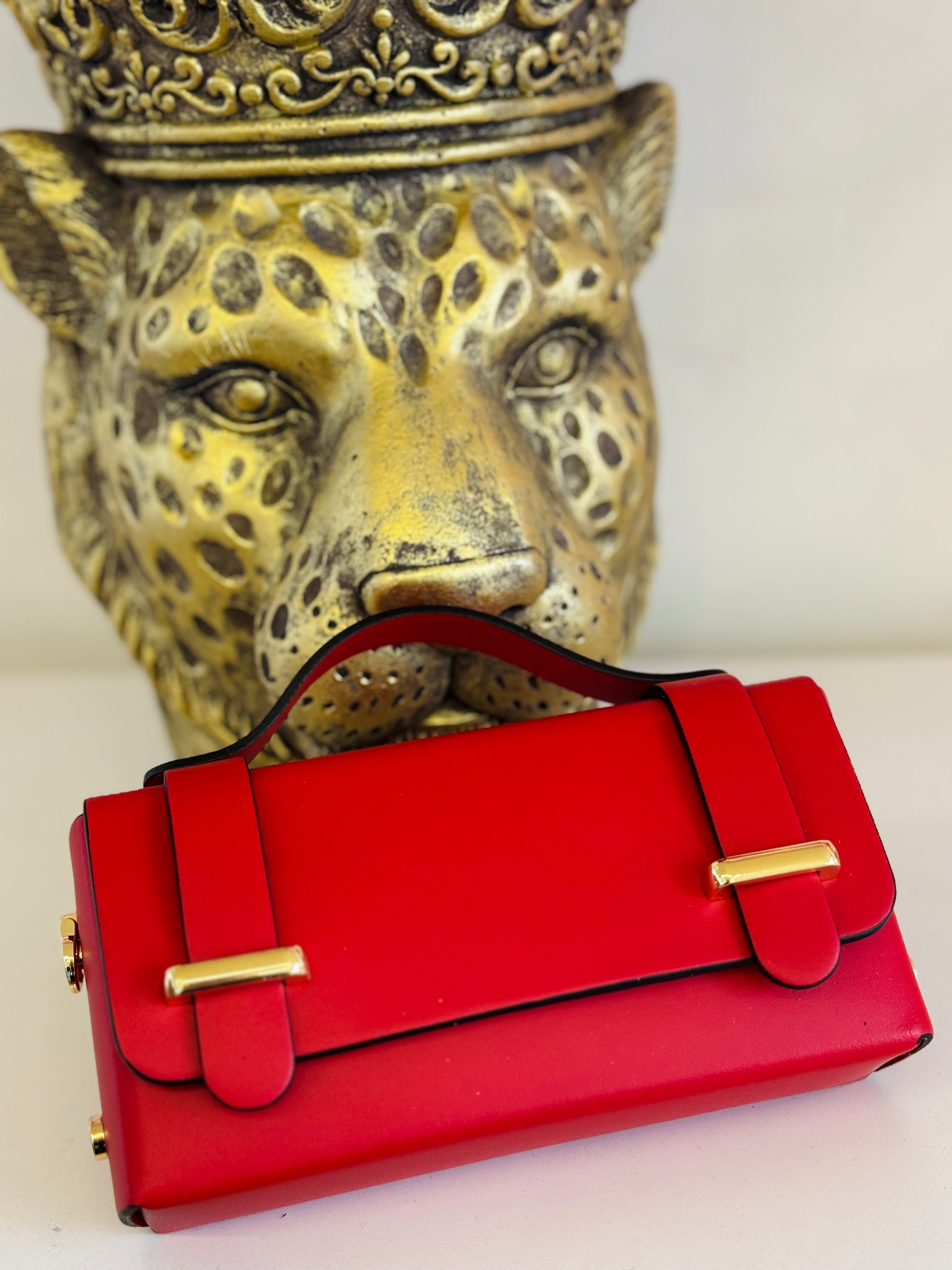 Borsa Baguette rossa vera pelle