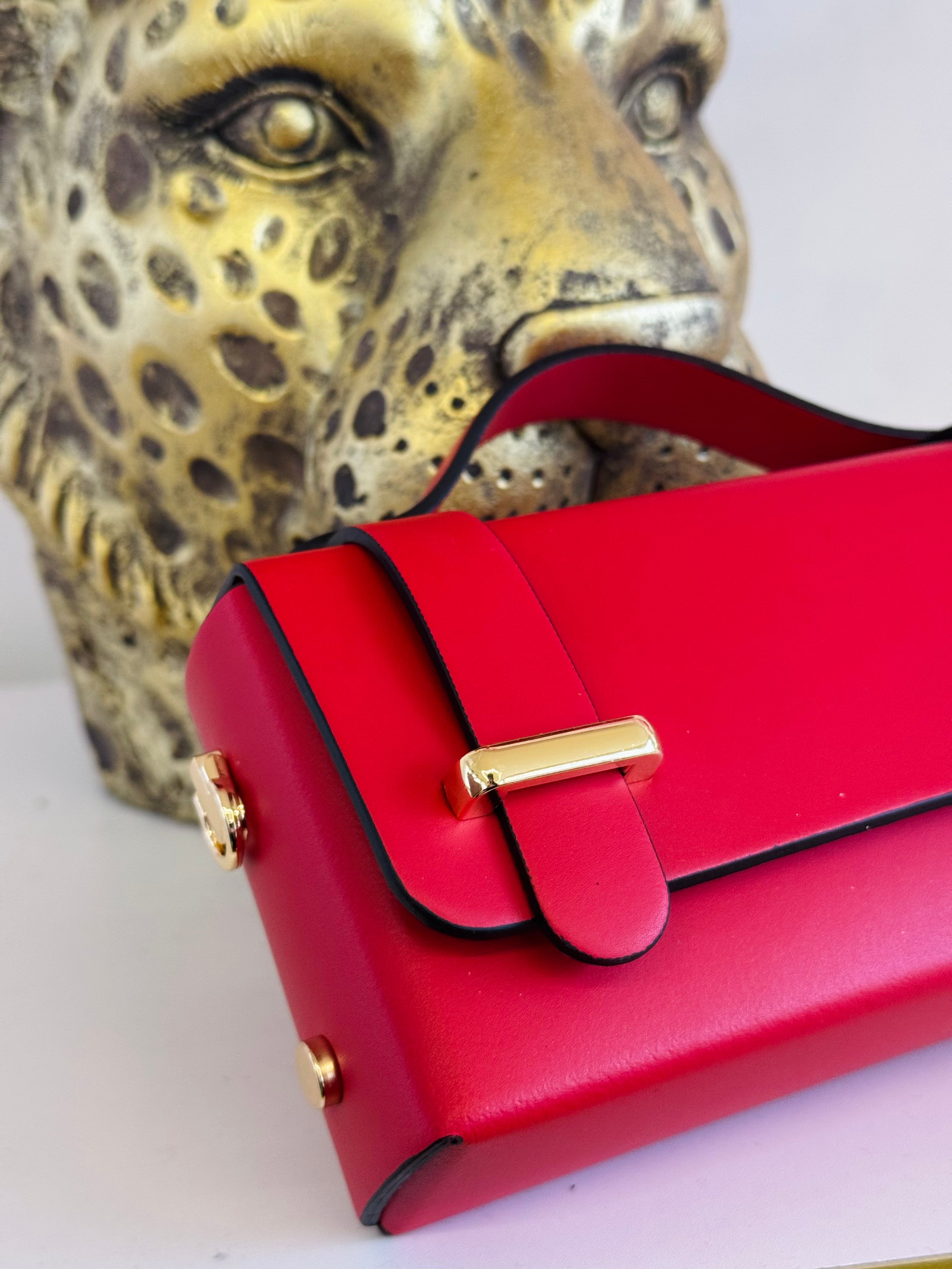 Borsa Baguette rossa vera pelle